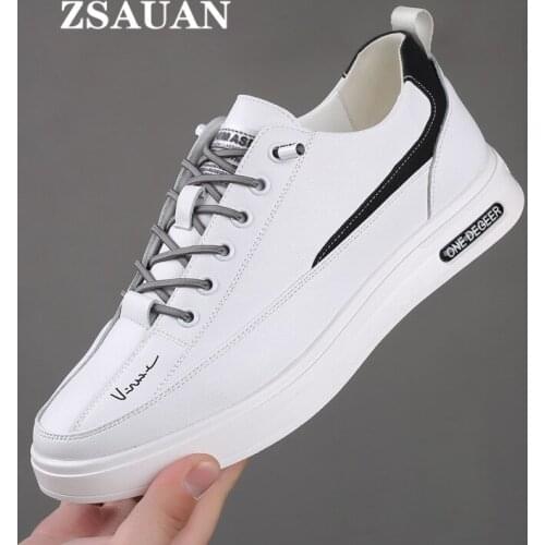 ZSAUAN Luxury Leather Men Sneakers Spring Fall White Men Casual Shoes Street Tide Platform Designer Young Men Shoes Student