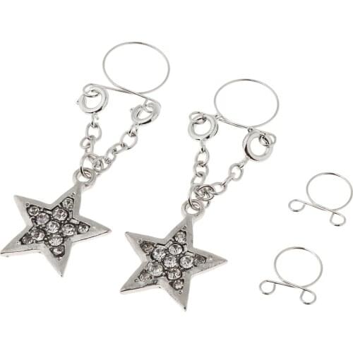 MagiDeal 2 Pair Crystal Star Fake Nipple Ring Non Pierced Clip On Adjustable Body Jewelry
