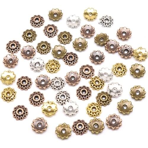 Small Flower Beads Caps Mix Spacer Beads 5mm 100/200pcs Tibetan Silver Plated Zinc Alloy End Caps Pattern Bead Caps