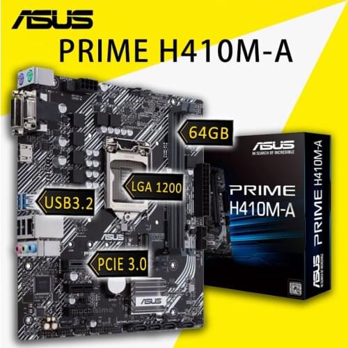 ASUS PRIME H410M A mATX Intel h410 DDR4 M.2 HDMI, D-sub, DVI, USB 3.2 Gen 64G Support 10 gen LGA 1200 CPU Motherboard Placa-mãe