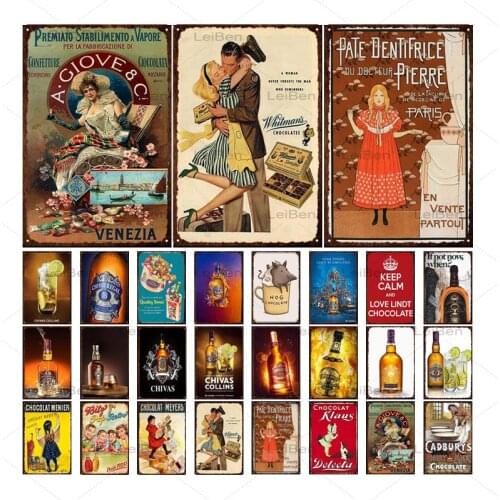 Whiskey Chocolate Candy Retro Metal Tin Sign Vintage Plaque Decoration Bar Pub Casino Store Wall Sticker Iron Painting 20X30Cm