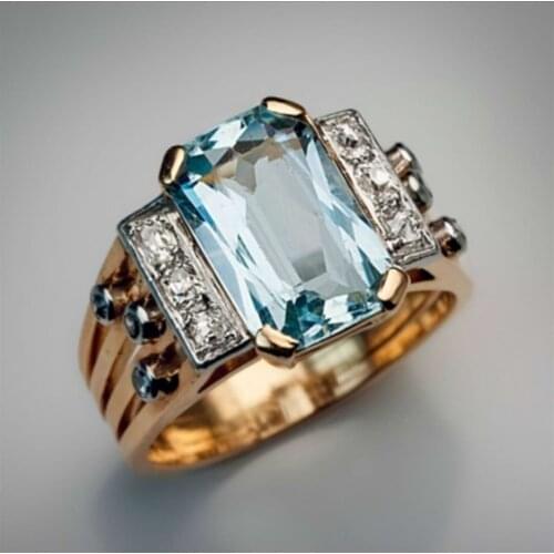 Milangirl Hot Sale Light Sea Blue Big Zircon Ladies Fashion Ring Banquet Holiday Accessories ValentineDay Special Gift Wholesale