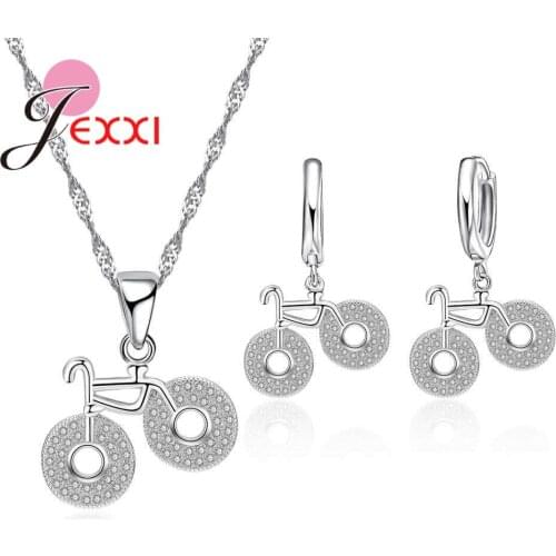 Fashion Design Bicycle Necklace Earring Set For Party Accessory Women 925 Sterling Silver Engagement Anniversary Jewelry