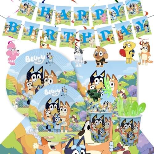 Cartoon Dog Bingo Theme Party Balloon Birthday Blue Puppy Theme Disposable Plate Cup Decorations Birthday Baby Shower Supplies