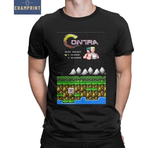 Contra NES Men T Shirts Retro Video Game Hipster Tee Shirt Short Sleeve O Neck T-Shirts Pure Cotton Party Tops