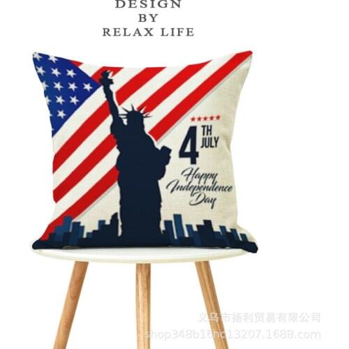 American Independence Day Pillow Blue Red Striped Linen Print Pillowcase Cushion Cover Pillow Covers Decorative 2021