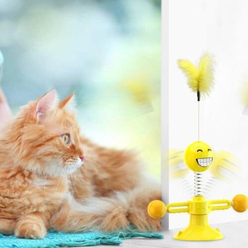 New Cat Toy Pet toys Smiley ball feather Bottom Sucker Elastic Cat Toy Pet Supplies Pet Dog Kitten Interactive Training Toy 2020