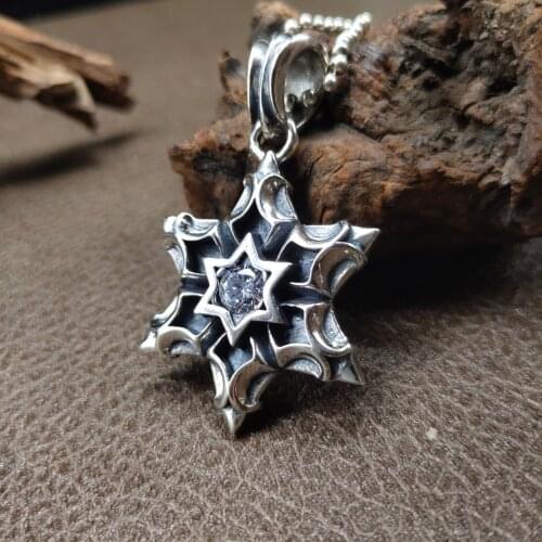 BOCAI New Solid Pure s925 Silver Jewelry Stylish Personality Street Hip-hop Punk Gothic Hexagram Dark Man and Woman Pendant