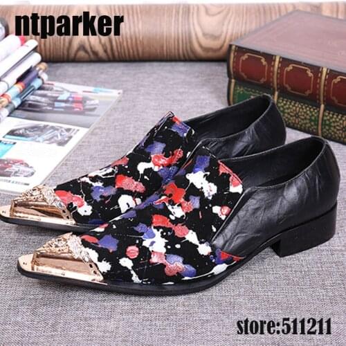 Ntparker Italian Fashion Designers Leather Shoes for Men High Heels Black Colorful with Iron Toes Men Dress Shoes, EU38-46