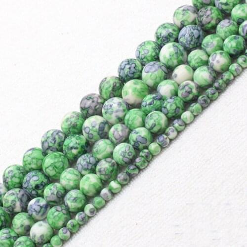 Wholesale 3-14mm Green Snow Jaspers Round Loose Beads 15" bjr10, For Jewelry making, can mixed wholesale