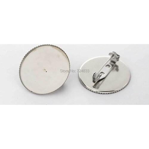 Stainless Steel Brooches Base 18mm 20mm 25mm Round Bezel Back pins Brooch Badges Cabochons Settings DIY Jewelry Findings