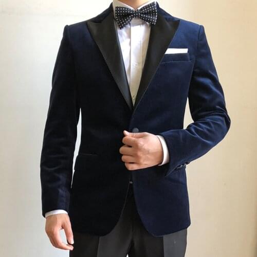 RICODESIGN Mens Wedding Tuxedo Navy Velvet Suit Jacket Hand Made Tailored Customerd Slim Fit Party Suit