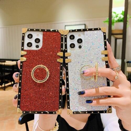 Luxury Cover For Samsung A22 A20e A12 A42 A52 A72 A32 5G A02S M51 A32 4G Case Square Glitter Lattice Shiny Diamond Stand Coque