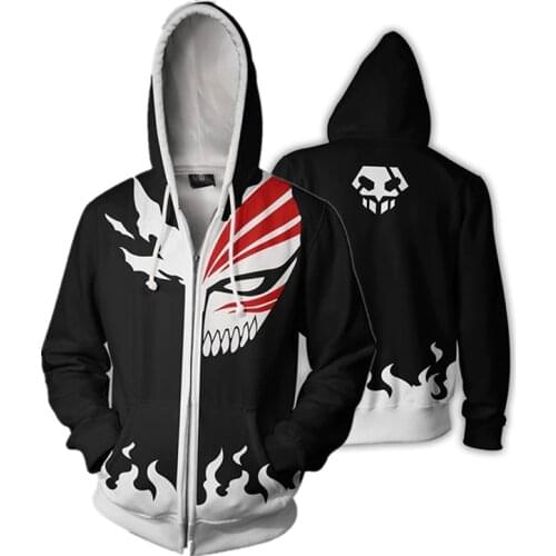 Anime BLEACH Full Zip Thin Mens Hoodies Cool Pullover Funny Tops Coat Jacket Unisex Jumper Sweatshirt Streetwear