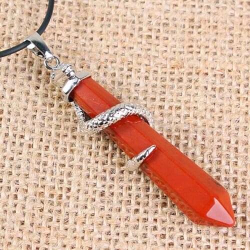 Trendy-beads Silver Plated Snake Wrap Hexagon Prism Red Stone Pendant Divination Jewelry