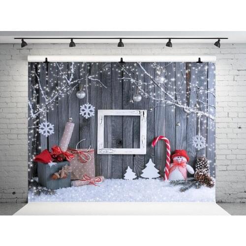 VinylBDS Wood Photography Backdrops Christmas 10x10ft Snowflake Snowman Christmas Decorations For Home Cotton Studio Background