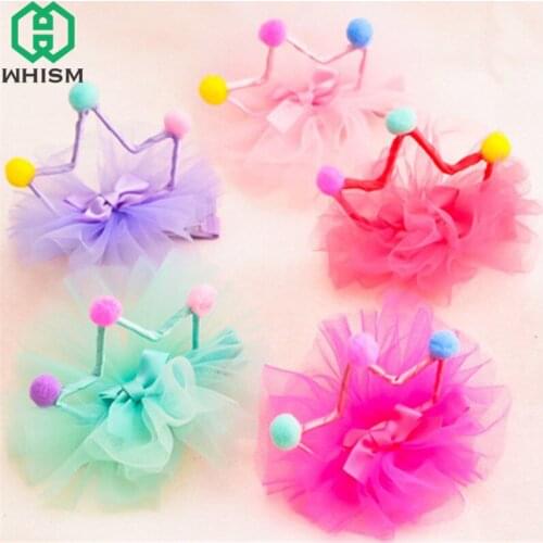 1PC Cute Pet Crown Hair Pin Dogs Cat Hair Clip Decorative Yarn Headband Small Pet Halloween Hair Accessories Color Random