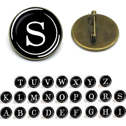 Vintage Bronze Color Lapel Pin Letters A To Z Brooches Fashion Initial Letter Brooch Pins Suit Badges Women Men Jewelry