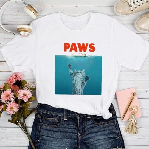T-shirts Women Cartoon Striped Cat 90s 2021 Fashion Spring Summer Tshirt Top Lady Graphic Female Print Clothes Tee T-Shirt