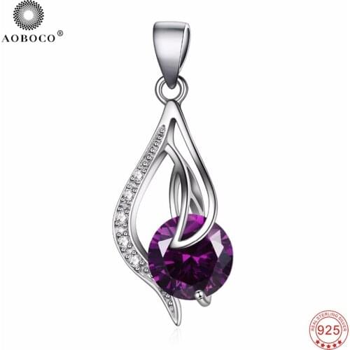 Pendants Women 925 Sterling Silver Lovely Sweet Purple Crystal Necklaces Pendants , Fashion Jewelry Gift For Women GND0350