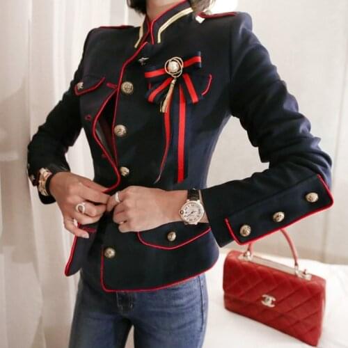 Autumn British Style Women Fashion OL Formal Blazer for Bussiness Lady Single Breasted Spring Runway Coats With Bows CC253