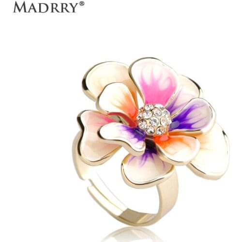Madrry Statement Esmalte Enamel Flowers Ring Colorful Anillo For Sobretudo feminino Bijuterias Peace Love You