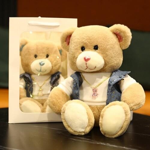 Good Quality Vest Clothes Teddy Bear Plush Toy Hip-hop Style Stuffed Cartoon Bear Dress Up Doll Cross-dressed Doll Birthday Gift