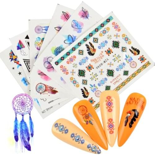 1pcs Dreamcatcher Water Sticker Feather Owl Dandelion Color Nail Art Transfer Decals Tips Watermark Slider Manicure Decorations