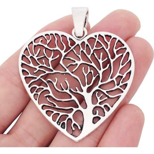 3 x Hollow Open Large Tree Heart Charms Pendants for Necklaces Jewelry Making Findings 65x50mm