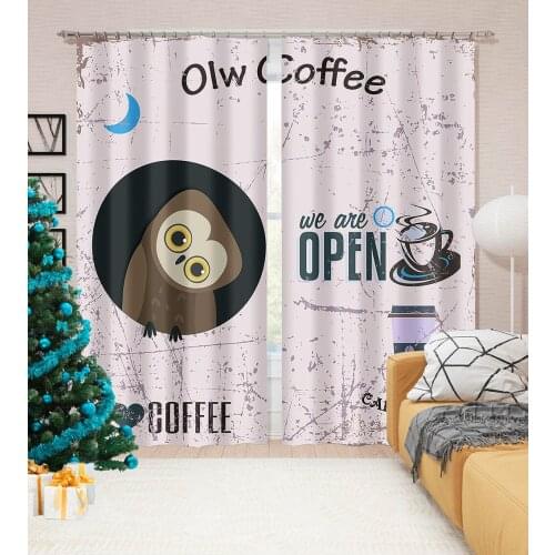 3D Printing Cute Animation Owl Design Childrens Bedroom Living Room Shade Custom Curtain Set Bedroom with Hook Accessories