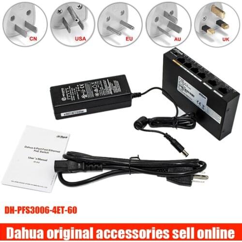 Dahua DH-PFS3006-4ET-60 4-Port 60W PoE Ethernet Switch PFS3006-4ET-60 with power adapter for the dahua hikvision onvif ip camera