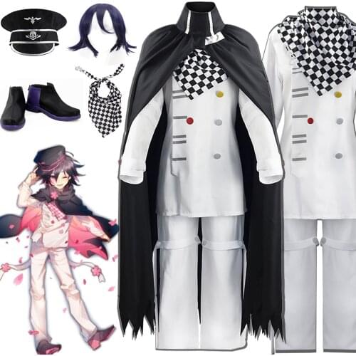 Danganronpa Kokichi Ouma Cosplay Contacts Cloak Haori Tops Pants Short Black Wig Hat Shoes Suit Girl Man School Uniforms Costume