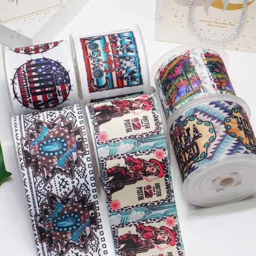 Free shipping 3 inch 4th of July Cartoon Printed Grosgrain Ribbon Craft Suppliers 53473