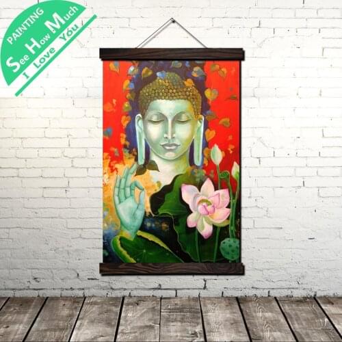 Blessing Buddha Scroll Painting Canvas Vintage Poster and Prints Wall Art Pictures Living Room Bedroom Farmhouse Decoration