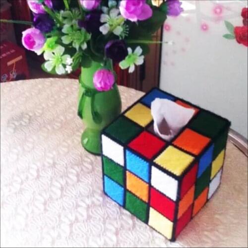 12x12x12cm Coloured Rubiks Cube storage tissue box embroidery kit DIY handmade craft set Crocheting knitting needlework supplie