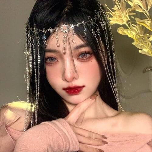 Flower crystal chain tassel face shade fashion personality trend design sense temperament hair act the role ofing female