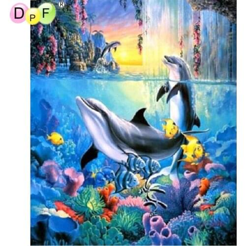 DPF DIY Magic Cube Cross Stitch art crafts dolphin gaze afar Diamond Embroidery 5D full Round Diamond Painting Mosaic Decor Gift