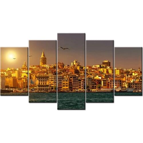 HD Prints Pictures 5 Piece Istanbul Turkey Sunset Canvas Paintings Wall Art for Living Room Home Decor Posters Framework