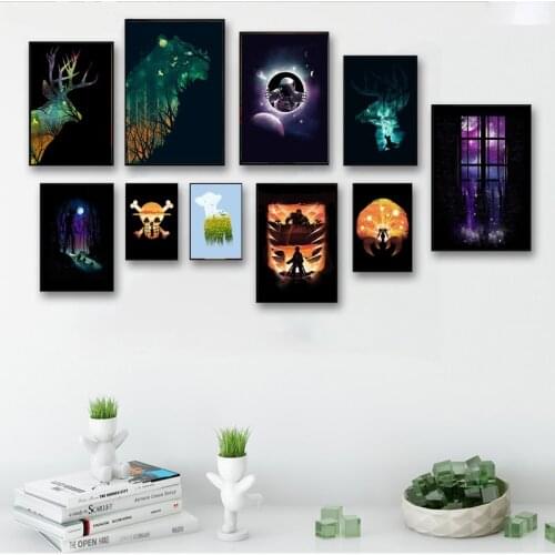 Illusion Negative Space Animal Deer Anime Watercolor Canvas Art Prints Painting Wall Picture for Children Living Room Decor