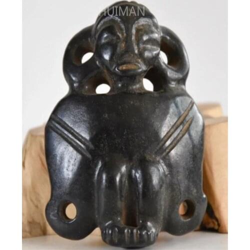 China Hongshan Culture Archaize Black Iron Meteorite People Statue Handicraft Home Decoration