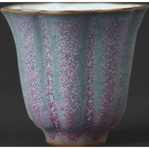 Chinese special-shaped flower petal master teacup raw mineral oil dripping Tianmu kiln glaze retro stoneware master tea cup