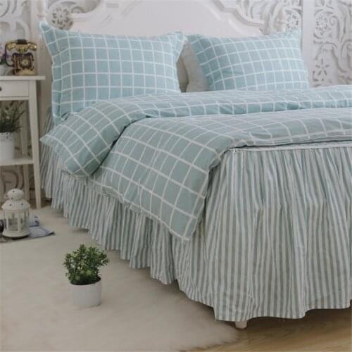 Classic Plaid Bedding Set Light Handsome Plaids Duvet Cover Home Bed Textile Stripe Bed Sheet Princess Bed Skirt Bed Cover Linen