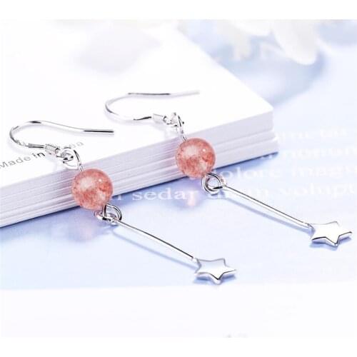Sole Memory Long Tassel Star Pendant Strawberry Crystal Fresh Lovely 925 Sterling Silver Female Dangle Earrings SEA556