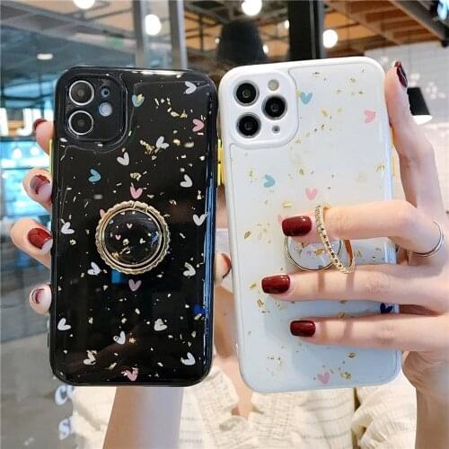 Glitter Heart Sparkle Gold Foil Sequins Phone Case For iPhone 11 Pro Max XR XS Max 7 8 Plus X Soft Epoxy Stand Holder Back Cover
