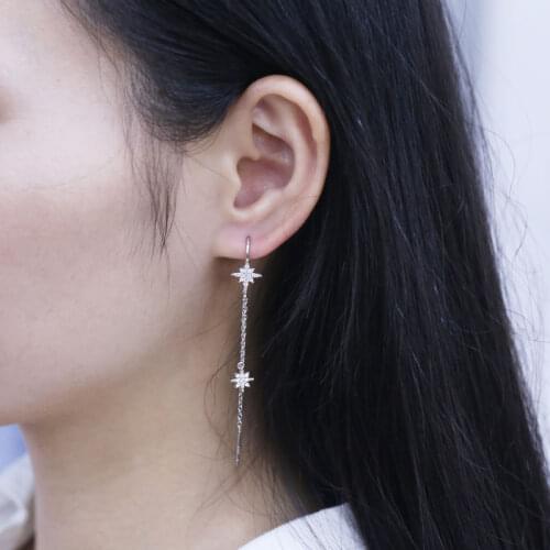 Moonmory 100% 925 Sterling Silver Snowflake Long Chain Wedding Earrings For Women Elegant Ear Chain 2021 European Pop Jewelry