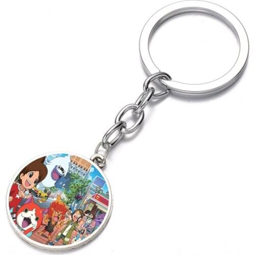 Cartoon anime Yo-kai Watch Keychain Glass Dome Key Chain Bag Charm necklace Keyring Holder Kids boy girl Gift