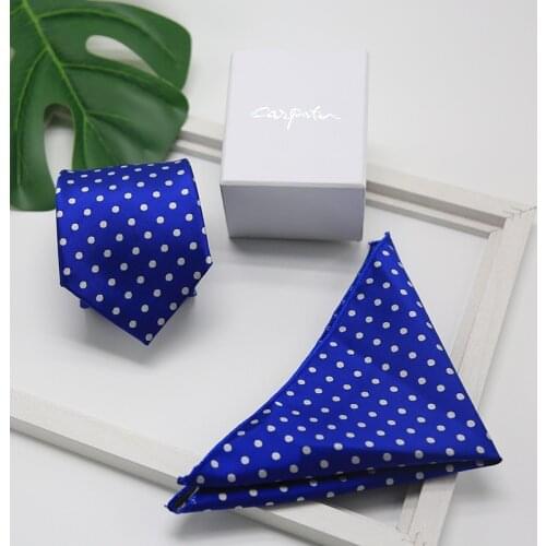 8cm Mens Pocket Square Necktie Set Red Bule Dot Woven Silk Handkerchief Ties Set For Men Party Wedding Neck Tie Hankies Set