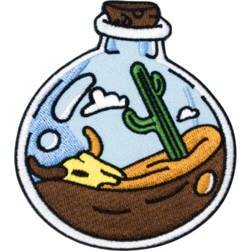 Desert in Water Bottle Embroidery Patches Cute Cartoon DIY for Kids Clothing Iron on Sewing Garment Accessories Custom Badges