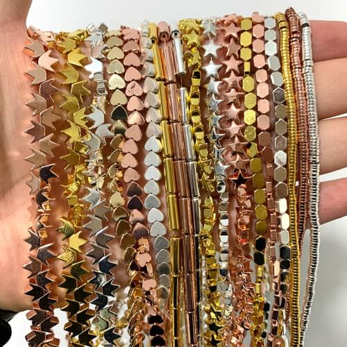 New Plated Gold Silvery Color Retention Hematite Natural Stone Round Square Cube Spacer Beads For Jewelry Making DIY Bracelet