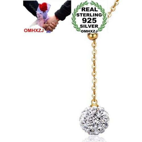 OMHXZJ Wholesale Geometry Fashion Sweet For Woman Girl Wedding Gift Drill Ball Zircon 925 Sterling Silver Pendant Necklaces NK33